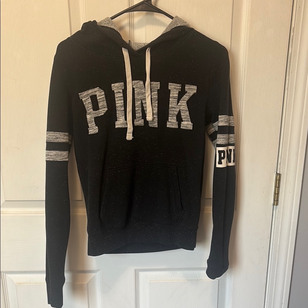 PINK Victoria's Secret Black and Gray Pullover Hoodie